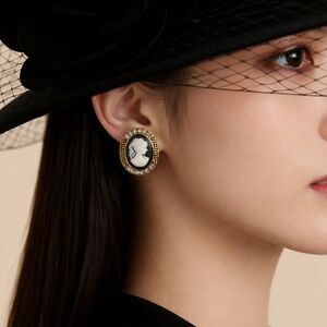Elegant Gold and Black Cameo Earrings